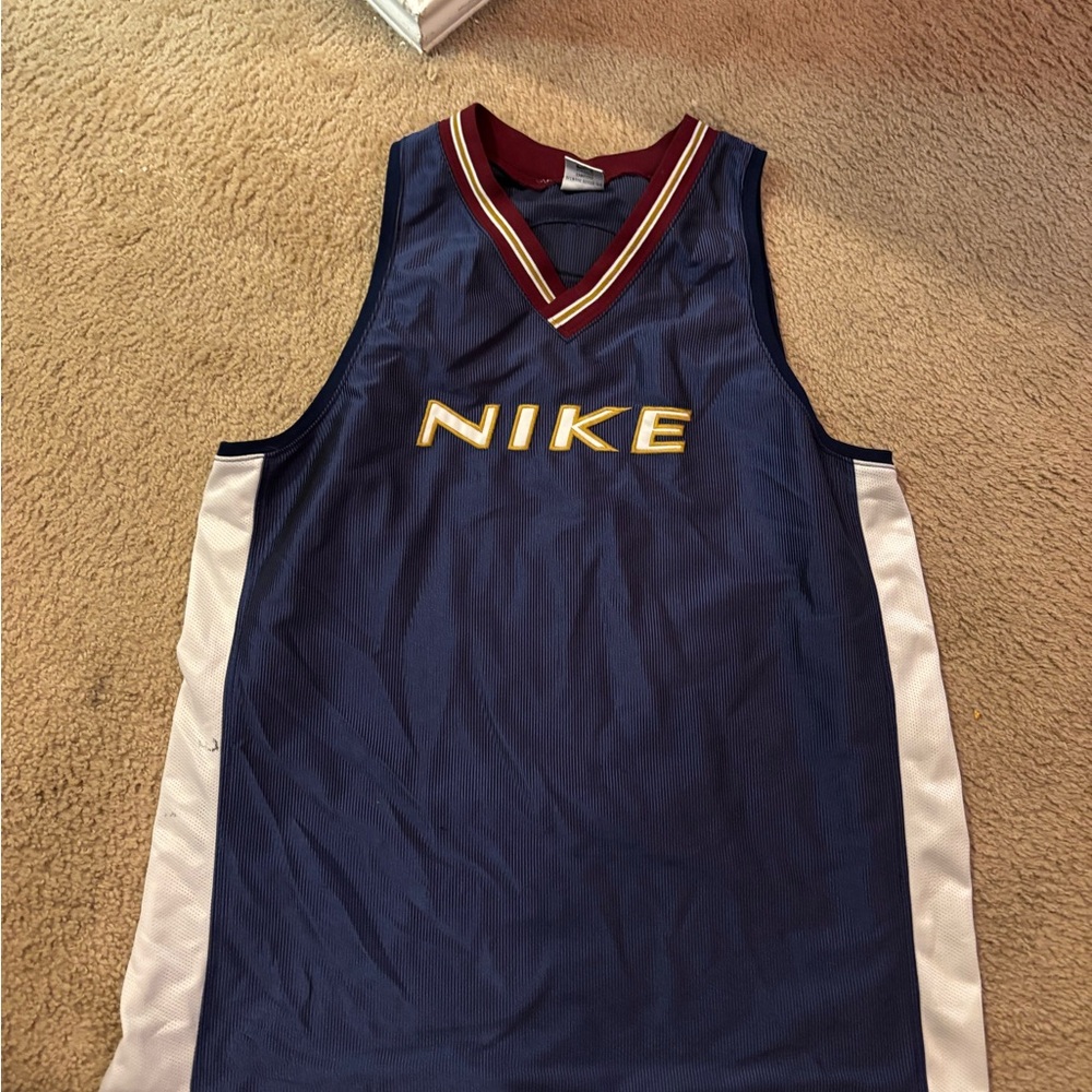 Nike Navy Basketball Jersey with White Side Panels and Burgundy Trim